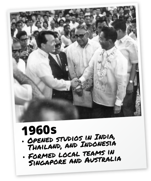 1960s — Studios in India, Thailand, Indonesia; teams in Singapore and Australia